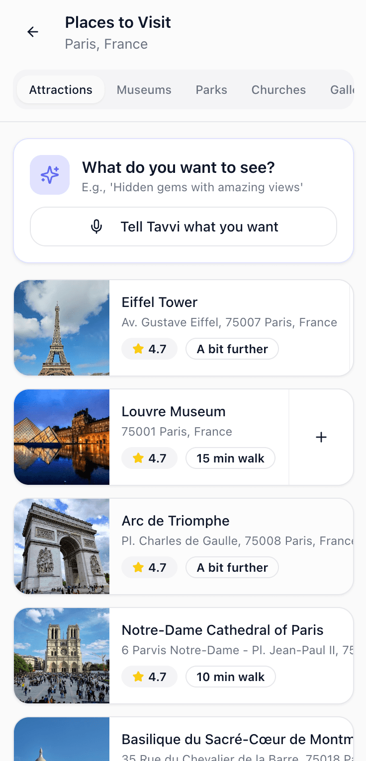 Tavvi showing personalized places to discover nearby