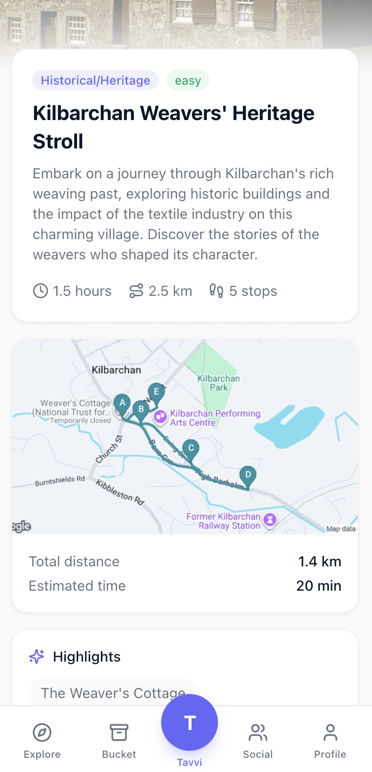 Tavvi Walk detail view with map and route