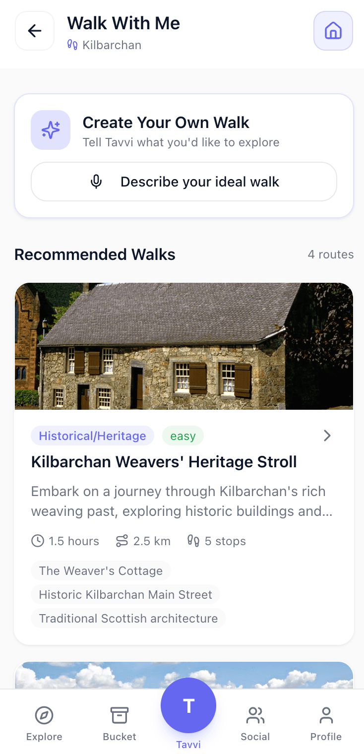 Tavvi Walks showing recommended walking routes
